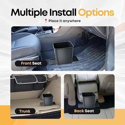 Car Trash Can with Stability Wings – Leakproof Portable Garbage Bin for Fabric & Rubber Mats – Compact Durable Plastic Auto Organizer for Cars, SUVs, Trucks (Gray, Small)
