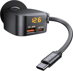 93W Retractable Car Charger, USB C Car Charger Fast Charging with PD PPS & QC 3.0, Multi Port Cigarette Lighter Adapter with Voltmeter for iPhone 17 16 15 Pro Max, Samsung S26/S25 iPad Pixel