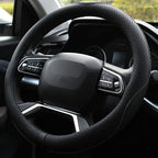 Microfiber Leather Steering Wheel Cover Anti-Slip Matte Finish Auto Car Wheel Cover Universal 15 Inch Wheel Cover for Car Embossing Pattern Black Line