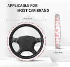 Pink Cow Print Steering Wheel Cover for Women Men with 2 Pcs Car Coasters, Universal 14.5-15 Inch Rainbow Steering Wheel Covers Non-Slip Car Accessories for Girls