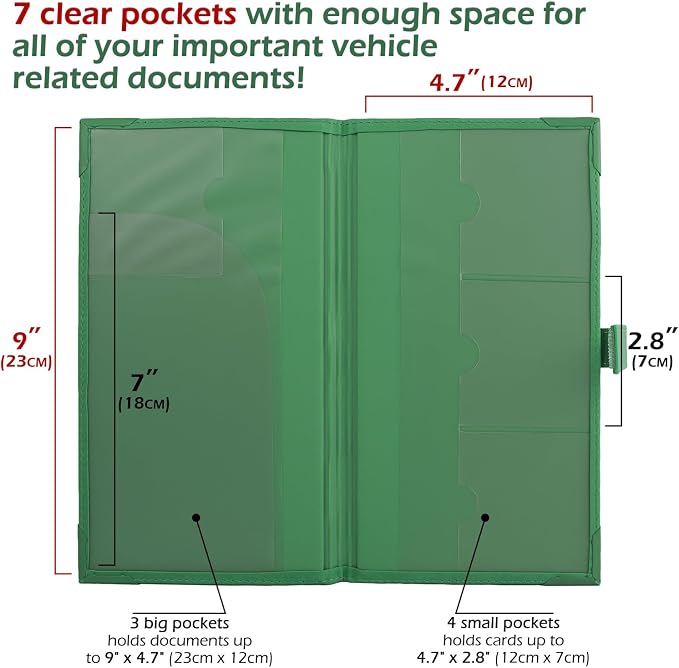 Registration and Insurance Card Holder - Car Organizer - Green | Vehicle Glove Box Document Organizer, Auto Essential Paperwork Holder for Contact Information Cards, Interior Car Accessories
