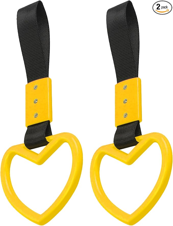 2PCS Heart Shaped Car Handle Straps, Rear Bumper Warning Keychain Ring for Car Exterior Accessories (Yellow)
