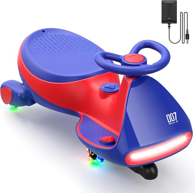 N7 Pro Electric Wiggle Car with Pedal, Rechargeable Battery, CyberWiggle, 2 in 1 Swing Car, 2 Speeds Max 4 Mph, Anti-Rollover, Flashing Wheels, Bluetooth, Ages 3+, 150 Lbs, Blue
