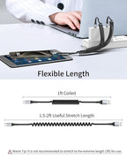 Coiled USB C Cable, 2 Pack USB Type C Coiled Cable for Car Short USB C Retractable Cable for iPhone 15 Pro Max, Samsung Galaxy S23 S22, Moto G8, Google Pixel, USB C Carplay Cord for Android Auto