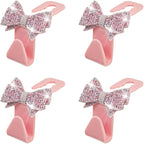 Zpana Bling Car Headreat Hook, 2PCS Crystal Rhinestone Cute Bow Vehicle Seat Back Hanger Storage for Purses Bags Grocery, Diamond Auto Rear Seat Organizer, Universal for SUV Truck Sedan (Pink)