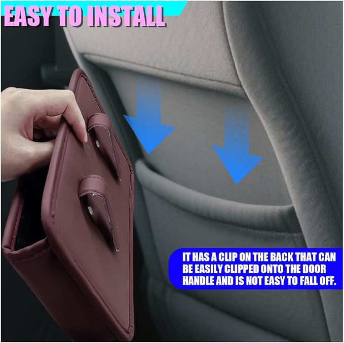 Car Side Door Organizer, Leather Auto Back Seat Storage Pouch with Cup Holder, Car Console Side Trash Can, Universal Vehicle Interior Organizer Pocket for Phone, Coin, Sunglasses (Red)