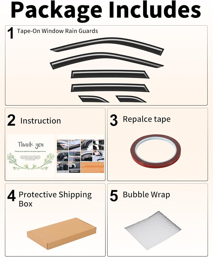6-PCS Extra-Thick Window Rain Guards Fit for Chevy Trax 2024 2025 2026 Rain Guards Tape-on Window Deflectors Side Window Visors Vent Visors Vent Shades Car Accessories