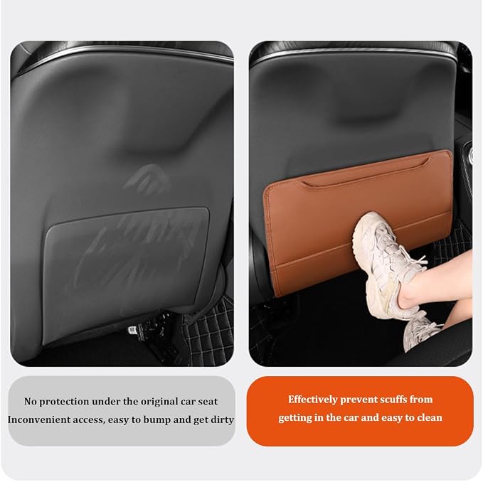 2PCS Car Kick Mat, Anti-Scratch Waterproof Anti-Slip Vehicle Back Seat Protector with Storage Pockets, Automotive Interior Seat Back Covers, Universal for SUV RV Truck (Red Brown)