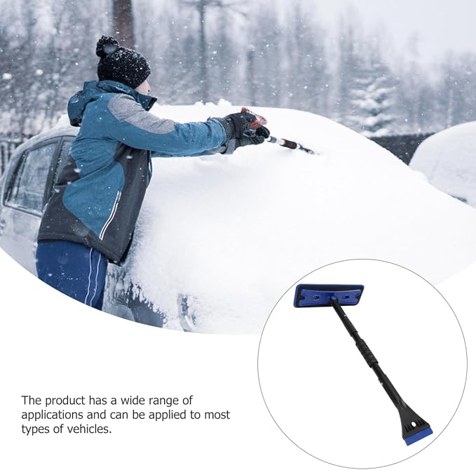 Extendable Foam Snow Brush for Car, Detachable EVA Sponge Snow Broom and Ice Scraper for Auto Windshield Blue
