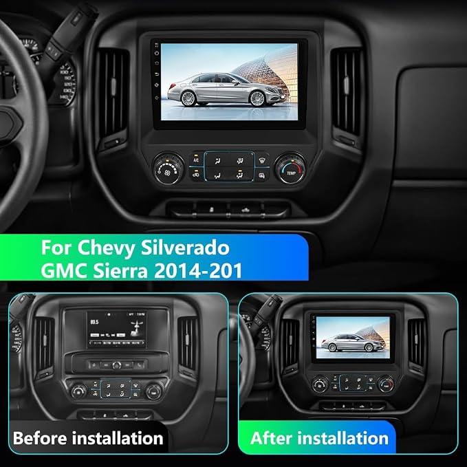 4Core Car Radio Stereo for Chevy Silverado GMC Sierra 2014 2015 2016 2017 2018 with 10 inch Touchscreen Wireless Carplay Android Auto FM WiFi Bluetooth SWC