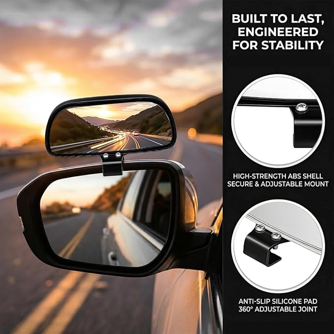 2PCS Car Blind Spot Mirror, Adjustable HD Clear Glass Convex Rectangle Side Rear View Mirror, Wide Angle Auto Blindspot Rearview Accessories for Driving Safe, Universal for Vehicles (Black)