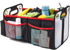 Car Trunk Organizer, Collapsible Back Seat Storage with Insulated Drinks Holder, Water Resistant Backseat Organizer for Diapers, Toys, Snacks, Books & More