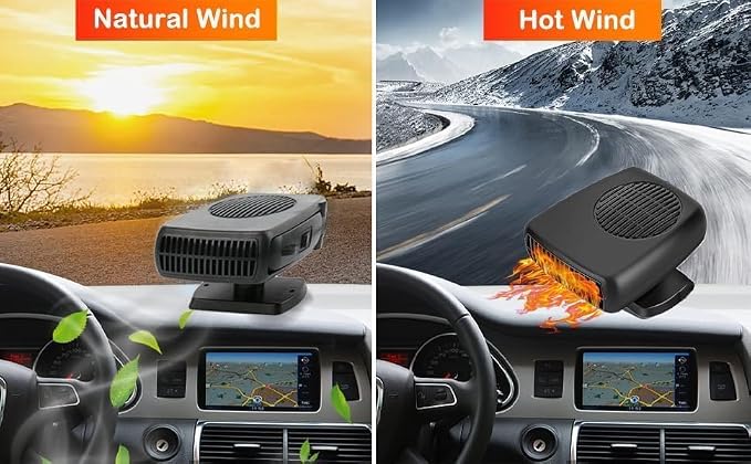 Portable 12V 150W Car Cooler Heater Fan, Plug-in Cigarette Lighter 2-in-1 Cooling & Heating Auto Fan, Summer Rapid Vehicle Interior Cool Down, Winter Windshield Defroster Defogger