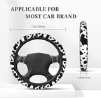 Black White Cow Print Neoprene Steering Wheel Cover for Men Women Anti-Slip Elastic Steering Wheel Protective Cover 15in Universal Car Accessories Fit Cars, SUVs, Auto