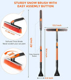 DooGooCoo [Upgrade] Ice Scraper & Extendable Snow Brush for Car Windshield [Military-Grade Sturdy] - 360° Pivoting Brush Head with Silicone Grip for Effortless One-Swipe Clean on Auto (Large)
