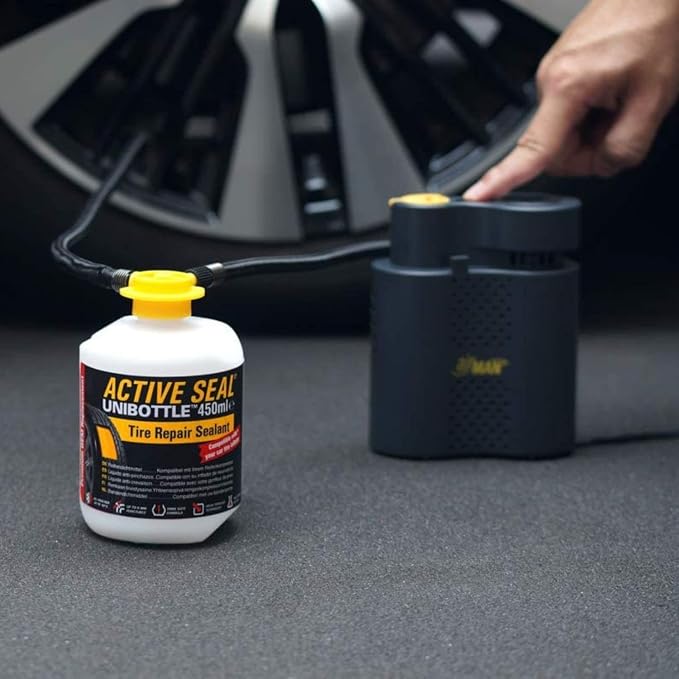 Tire Repair Sealant 450ml UNIBOTTLE - Tire Sealant for Car Tire Repair, Flat Tire Repair Kit Alternative, Works with Any Tire Compressor, Emergency Tire Puncture Repair, TPMS Safe