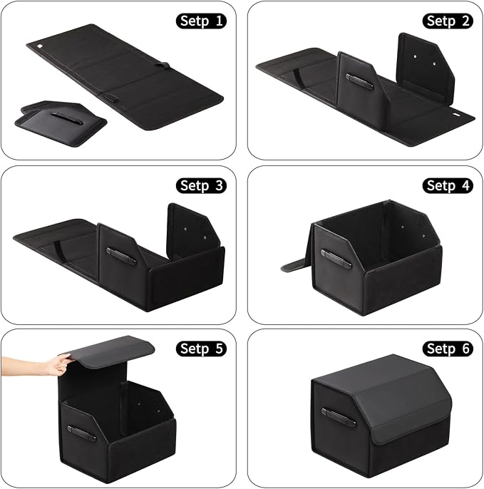 Leather Car Trunk Organizer,Durable Collapsible Adjustable Compartments Cargo Storage,AK-141