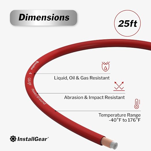 4 Gauge CAA Wire - 25ft Automotive Power & Ground Cable for Car Amplifier, Speaker, RV, Welding