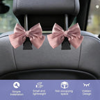 2PCS Car Seat Headrest Hook, Cute Bow Stylish Seat Back Purse Handbag Hanger Organizer, Multi-Purpose Auto Backseat Storage Hook Holder for Umbrella Coat Bag, Universal Fit (Pink)