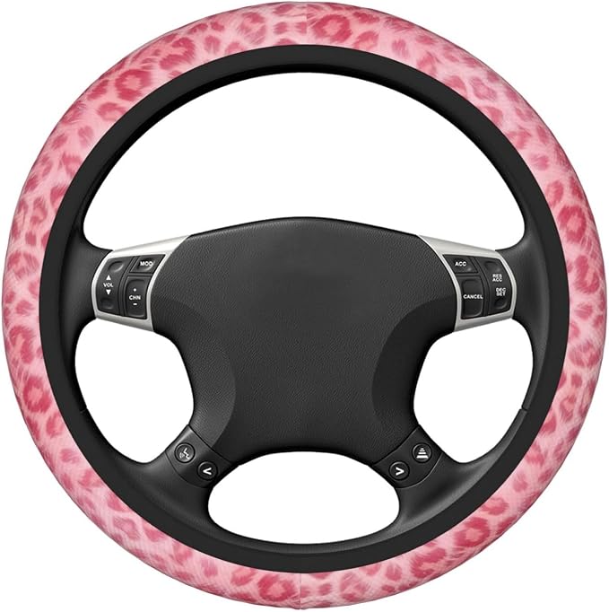 Pink Leopard Steering Wheel Cover - Pink Leopard Steering Wheel Protector Neoprene 15Inch Car Accessories 2 Pcs Car Coasters for Women Men