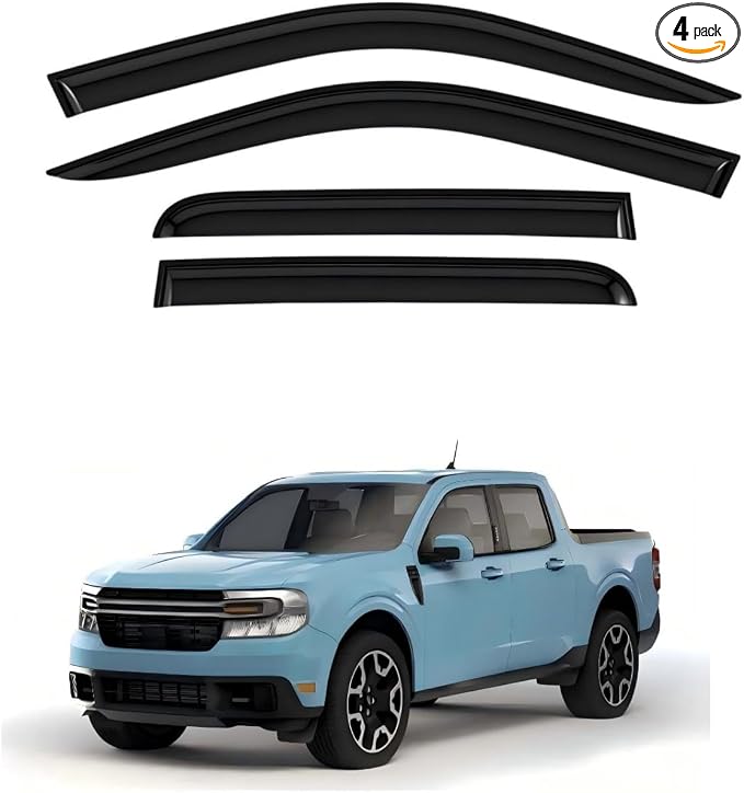 Tape-On Window Visors 4-Piece Compatible with 2022-2025 Ford Maverick Sun Rain Guards Shield Shade Smoke