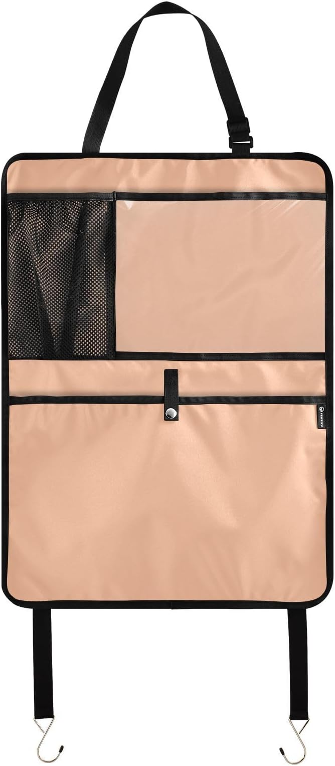 Peach Fuzz Car Seat Organizer for Kids Backseat Kick Mat with Adjustable Strap Back Seat Protectors for Vehicle Car SUV 2 Pcs