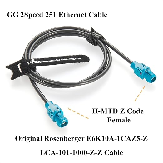Rosenberger E6K10A-1CAZ5-Z H-MTD Vehicle Automotive Ethernet Cable 10Gbps 100/1000BASE-T1 H-MTD Female to Female Shielded LCA-101-1000-Z-Z Cable for ADAS, Telematics, Autonomous Driving (1M/3.28FT)