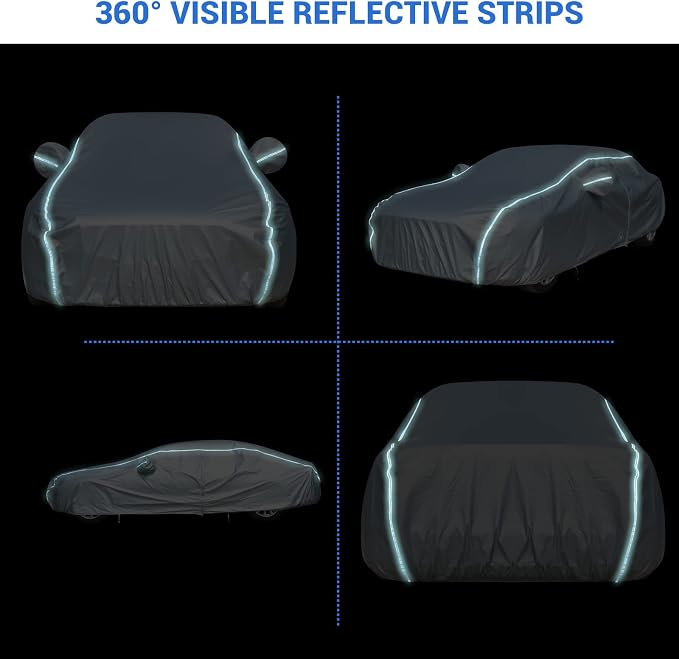 Car Cover Waterproof All Weather, 2023 8 Layers Soft Cotton Fleece Lining Full Exterior Covers with Zipper Door & Lock, Windproof Sun UV Hail Protector Car Cover Fit Sedan 170-190 Inches