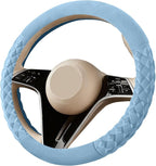 Sapphire Blue Diamond Patterned Plush Steering Wheel Cover, for Universal Auto Steering Wheel 14.5-15 in, Short Fluffy, Anti-Slip, Soft Plush, Comforting and Luxurious, Odorless, Soft Texture