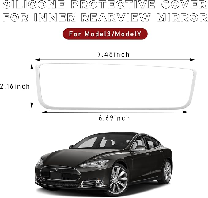 Car Rear View Mirror Protector Frame, Silicone Auto Rearview Edge Protection Cover Compatible with Model 3 Model Y, Interior Rear View Trim Frame Decoration, Car Accessories (White)