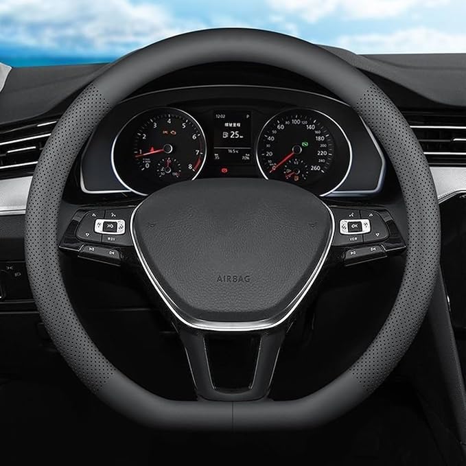 D-Shaped Car Steering Wheel Cover for Volkswagen VW Atlas Tiguan ID.4 Taos Passat Golf Jetta Beetle Polo GTI CC Touareg SE SEL R-line S Cross Sport Accessories, 2026 Leather Black