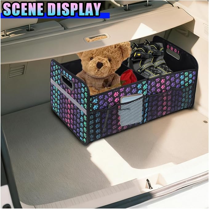 Car Trunk Organizer, Waterproof Large Capacity 600D Oxford Fabric Auto Trunk Storage Container with Pockets, Multi-Compartment Vehicle Storage Box Accessories for Car SUV Truck (Colorful)