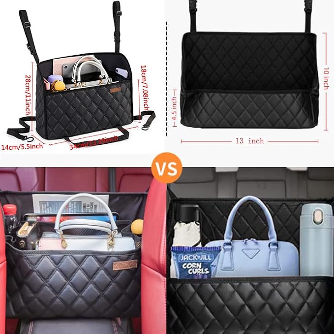 Car Net Pocket Handbag Holder Between Seats Back Storage Organizer Purse Holder for Console Front Seat Storage Barrier