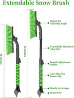 Snow Brush for Car, Extendable Snow Brush and Ice Scraper with Foam Grip, Car Window Scraper for Snow and Ice for SUV Truck Auto RV Vehicle Windshield - Green