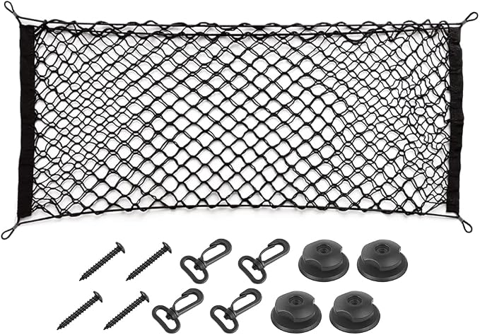 Car Rear Cargo Net, Adjustable Elastic Storage Organizer Net, Trunk Cargo Storage Net, Universal Fit for Car, Vehicle, SUV (43.3"x 15.8")