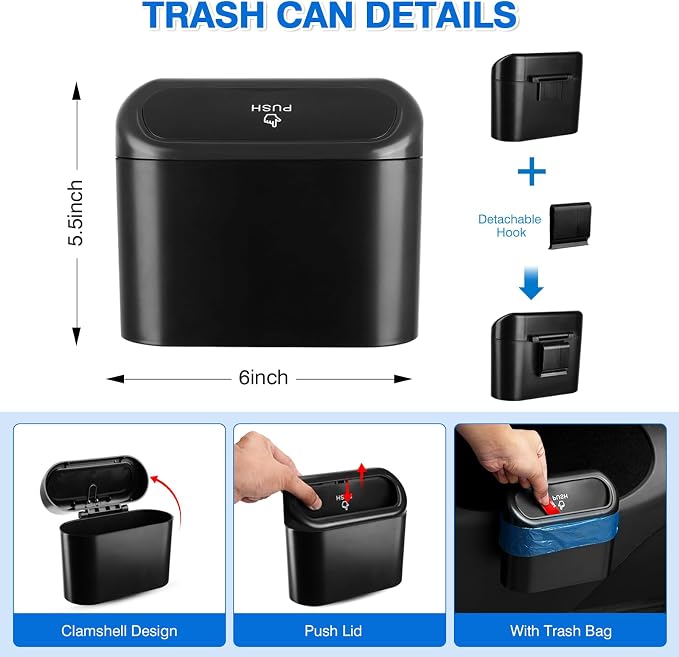 Toyota RAV4 2023-Present Car Door Storage Box and Trash Can, 4 Compartments, Black, Plastic, Slip Resistant, Organizing, Storing, Traveling, 2 Pounds