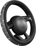 Steering Wheel Cover, Bling Crystal Rhinestones Auto Wheel Protector, Sparkly Cover Universal Fit Diverse 14.5-15 inch Steering Wheel, Interior Decor Car Accessories (Black)