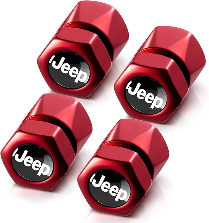 Tire Valve Stem Caps for Jeep Metal Car Wheel Air caps Auto Valve Stem Caps Accessories 4 Pcs (red)
