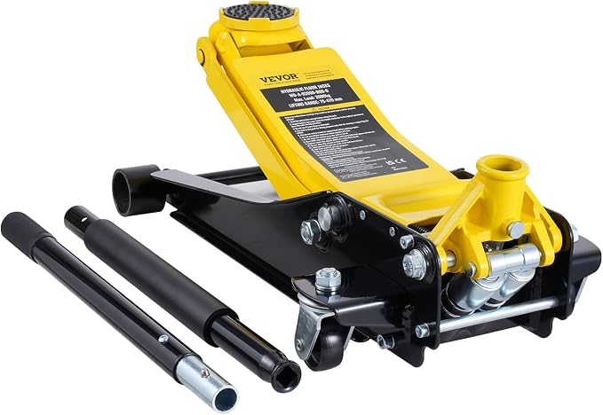Low Profile Floor Jack 2 Ton (4400 lbs), Heavy Duty Iron Hydraulic Racing Floor Jack, Hydraulic Car Jack, Dual Piston Quick Lift Pump, 3"-18.5" Height Lifting Range (Yellow)