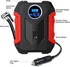 Digital Air Compressor for Car Auto Pump Portable Tire Inflator with LED Light DC 12V, Red