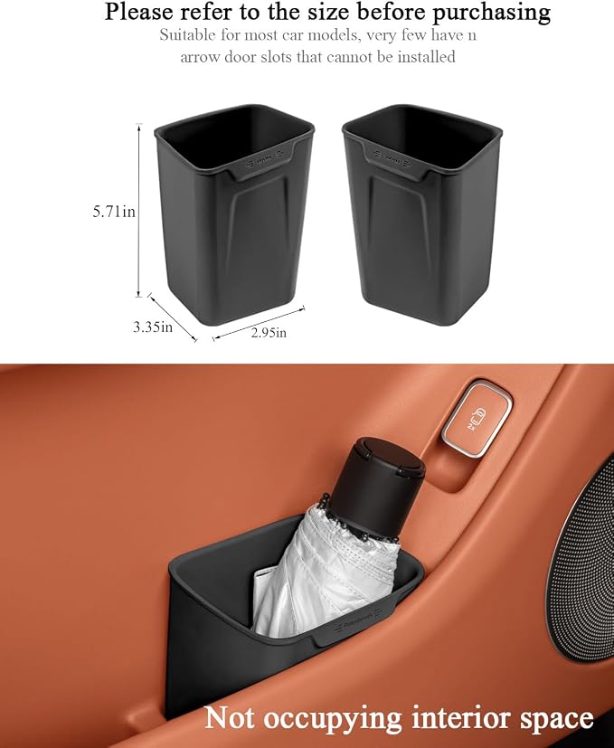Car Interior Storage Box, Black Silicone Door Side Organizer with Umbrella Holder and Trash Can, Vehicle Accessory (Black)