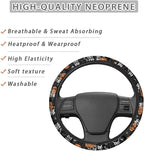 Universal Fit Car Steering Wheel Cover Stretch-on Comfortable Grip | Funny Skull Pumpkin Print, Sweat Absorption Comfort Grip for Driver Women Men, Halloween Decor