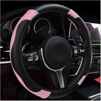Car Steering Wheel Cover, 15 Inch Leather Breathable Auto Steering Wheel Protector, Comfortable Non-Slip Vehicle Steering Wheel Covers, Universal Interior Car Accessories (Black+Pink)