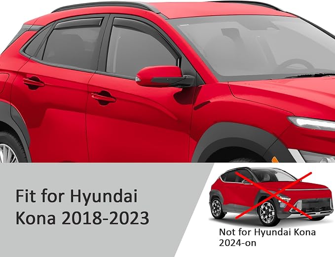 Voron Glass in-Channel Extra Durable Rain Guards for Hyundai Kona 2018-2023, Window Deflectors, Vent Window Visors, 4 Pieces - 200478
