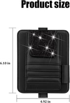 Bling Car Sun Visor Organizer, Multi Pocket Crystal Rhinestone Vehicle Sunshade Card Sleeve Storage Pouch with Pen Sunglass Holder, Auto Interior Visor Organizer Pouch, Universal Fit (Black)