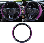 15 Inch Bling Soft Leather Car Steering Wheel Cover, Purple | Colorful Rhinestones Design, Auto Elastic Protector for Women Girls, Crystal Diamond Car Accessories for Most Cars, SUVs