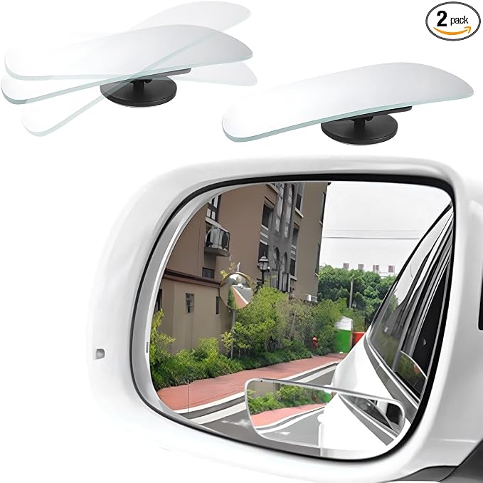 2 PCS Blind Spot Mirrors, Rounded Trapezoid HD Glass Frameless Rear View Mirror with Adjustable Stick, Universal Convex Wide Angle Blindspot Side Mirror for Cars Trucks SUVs
