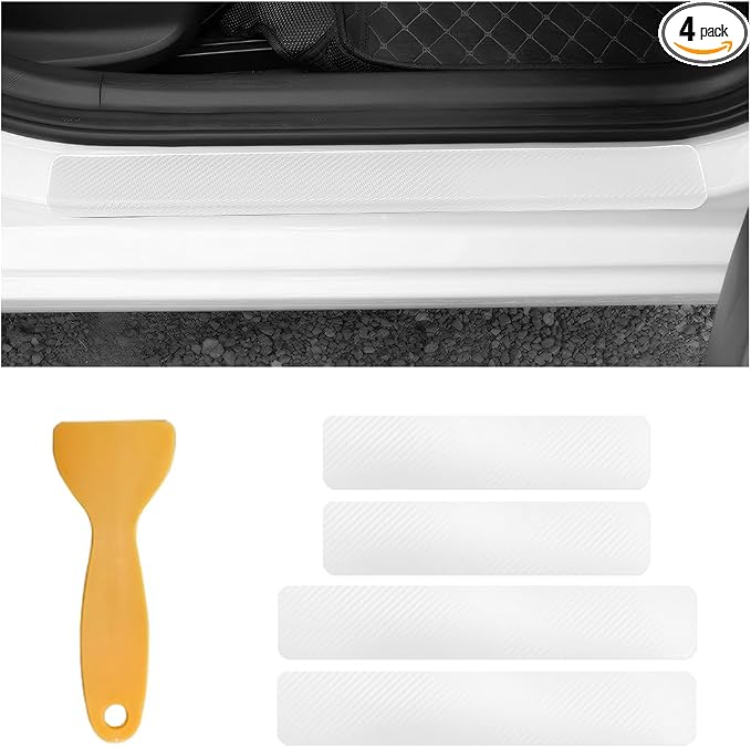 4 PCS Car Door Sill Protectors, Anti Scratch Carbon Fiber Auto Threshold Cover Strips, Decorative Door Entry Edge Scuff Sticker Universal for Most Vehicles, Car Accessories (White 3D)