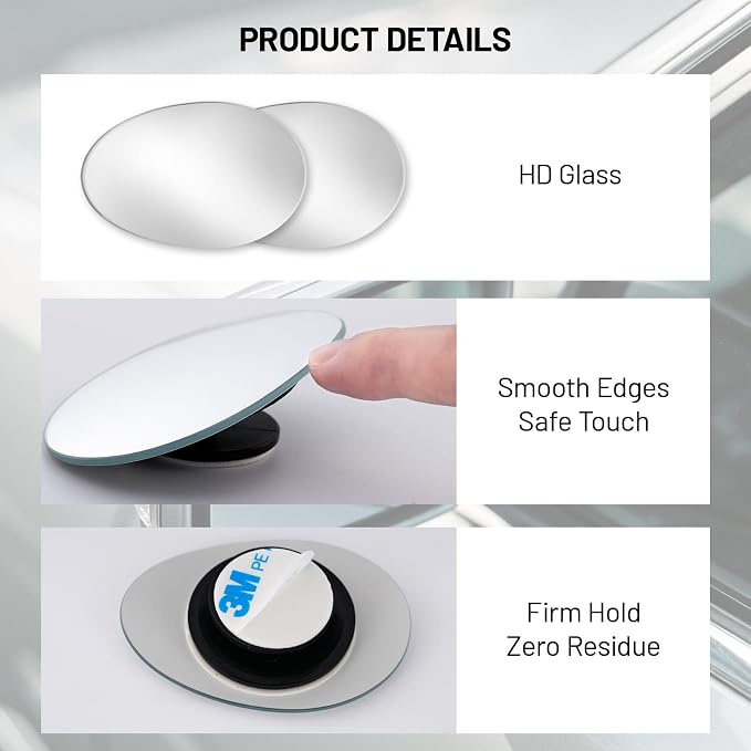Blind Spot Mirror, 2Pcs Adjustable Car Auxiliary Wide Angle Convex Mirror, Universal Stick on Side Mirror for Cars SUVs Trucks, Enhance Driving Safety (Curved)