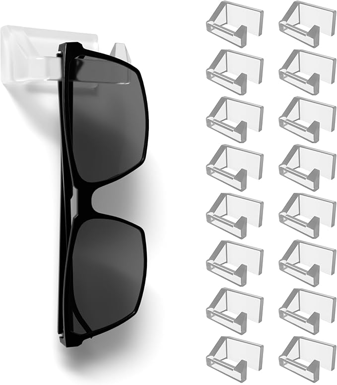 MELEN Adhesive Sunglass Organizer Wall (16-Pack) - Strong and Compact Glasses Holder, Sunglass Holder for Car and Wall - Clear